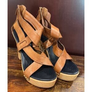 Luxury Givenchy Wooden Platform Brown Leather Sandals – Size 38